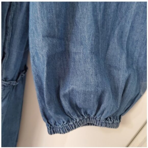 Draper James Chambray Tiered Long Sleeve Blue Shift Dress Mini Sz L Cottagecore - Picture 5 of 12